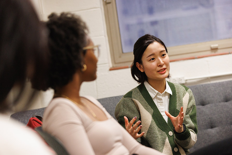 Students in conversation groups